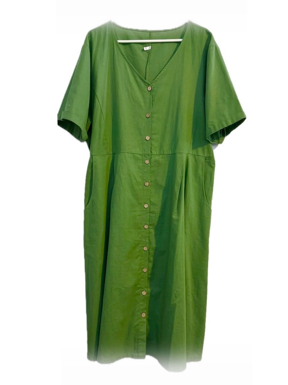 Green Button Down Dress V-Neck with Pockets Plus Size 4X (US 20/22)